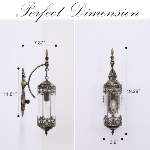 Antique Gothic Glass Wall Sconce for Bedroom (2 Black Bursh Gold)