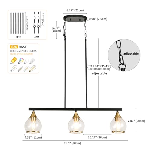 Island Light for Kitchen (Black and Gold / 3-Light)