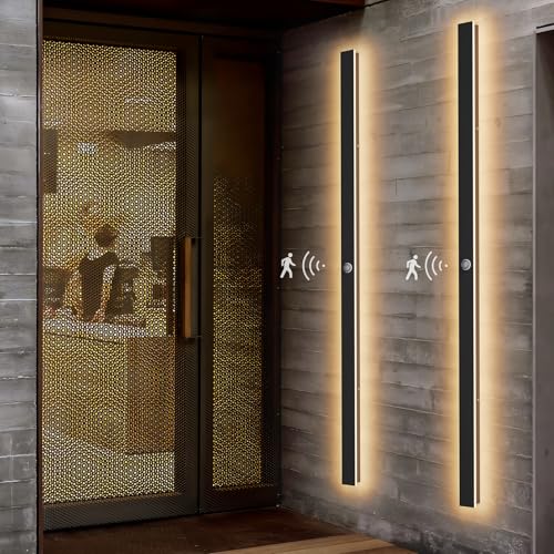 2 Pack 56.3inch Motion Sensor Long Outdoor Wall Lights 45W Black 3000K Warm White Motion Porch Lights IP65 Waterproof Exterior Wall Light Fixtures for Garage Patio Porch (56.3inch)