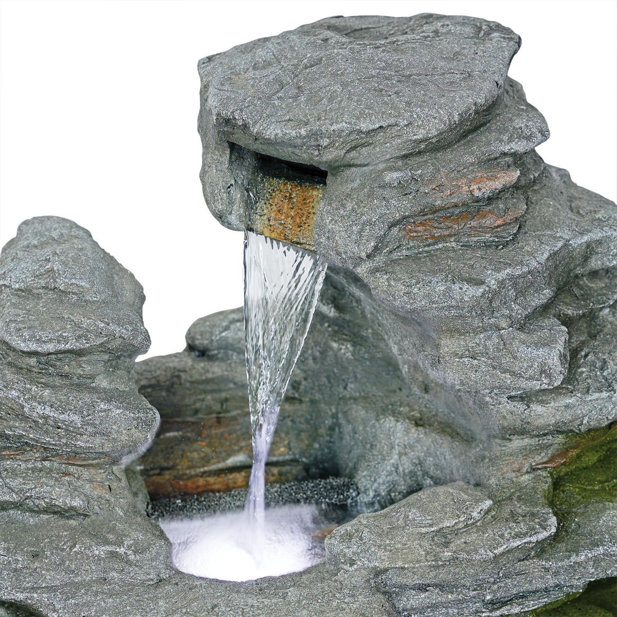 WIN1648 39" Stacked Stone Rainforest Fountain with Cool White LED Lights (39"h - 3 Cool White Leds)