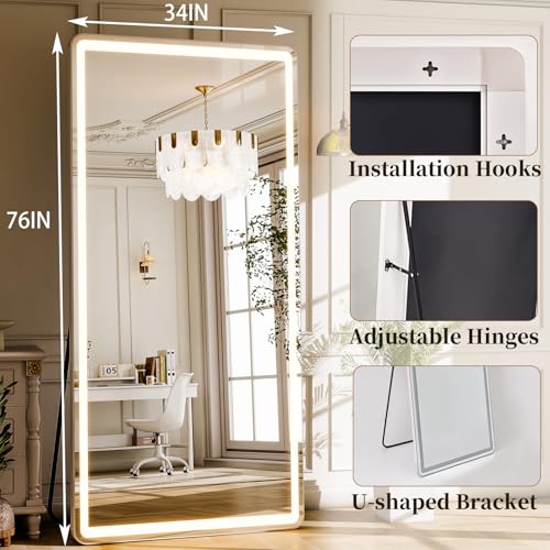 34x76 inch Full Length Mirror with Lights (Rectangle / 76"L x 34"W)