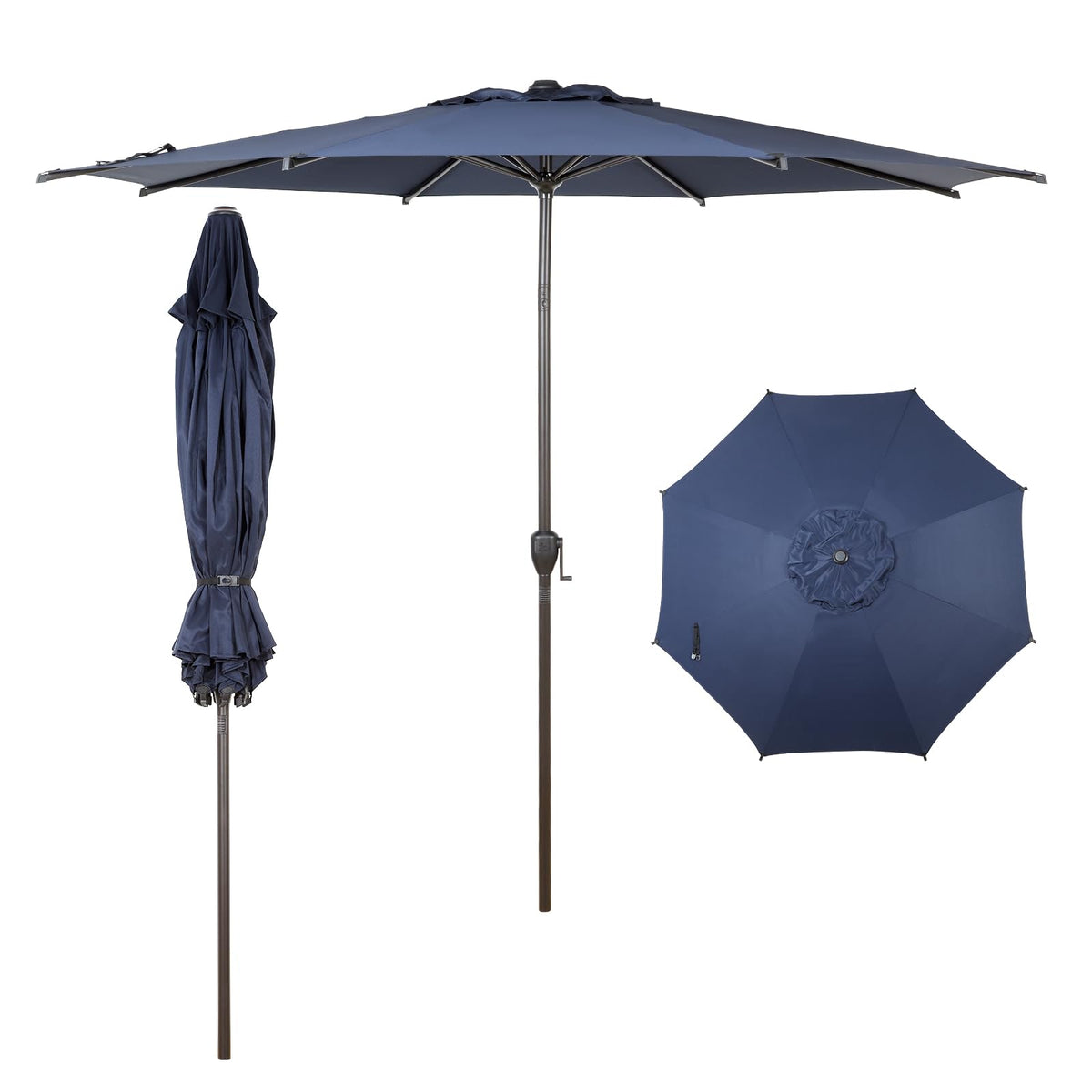 9FT Lyon Outdoor Patio Umbrella Outdoor Table Umbrella with Push Button Tilt and Crank Market Umbrella 8 Sturdy Ribs UV Protection Waterproof for Garden Deck Backyard Pool (9 FT(8 Ribs) / Navy Blue)