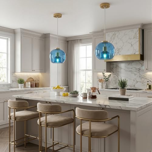 Cobalt Blue Glass Pendant Lights Kitchen Island (Cobalt Blue(7.87 in) / 3-Pack)