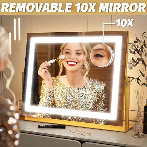 Vanity Mirror with Lights 22''x18'' Makeup Mirror with Lights (Gold / 22"L x 18"W)