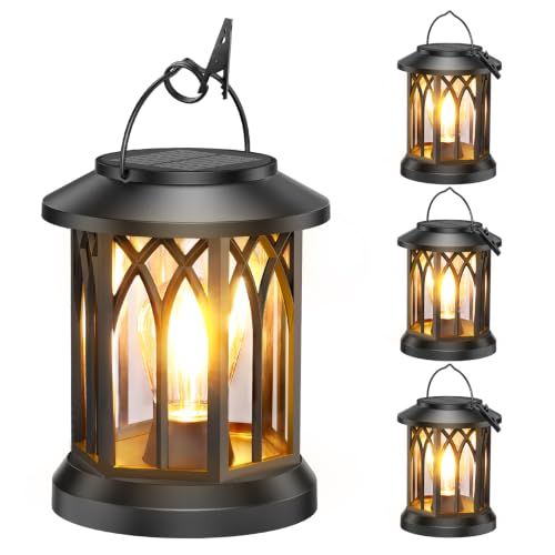Solar Lanterns Outdoor Waterproof 4 Pack (Classic Black / 4 Pack)