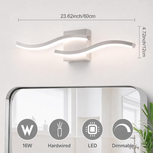 Brushed Nickel Curved Bathroom Vanity Light Fixture Over Mirror (Brushed Nickel / 23.62INCH,2 PACKS)