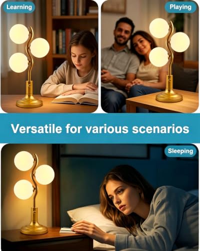 Globe Gold Table Lamp for Bedroom Gift Dimmable G9 3 Bulbs Included (01-Gold-Globe-3-S)