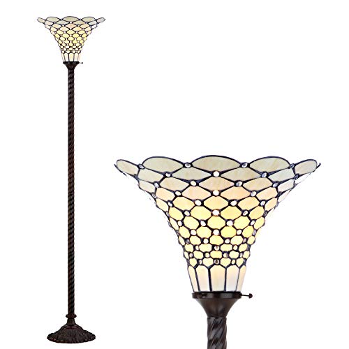 70" Tiffany Style Stained Glass Metal Torchiere Lamp
