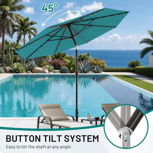 9FT Patio Umbrella with Solar Lights (Lake Blue / 9 FT)