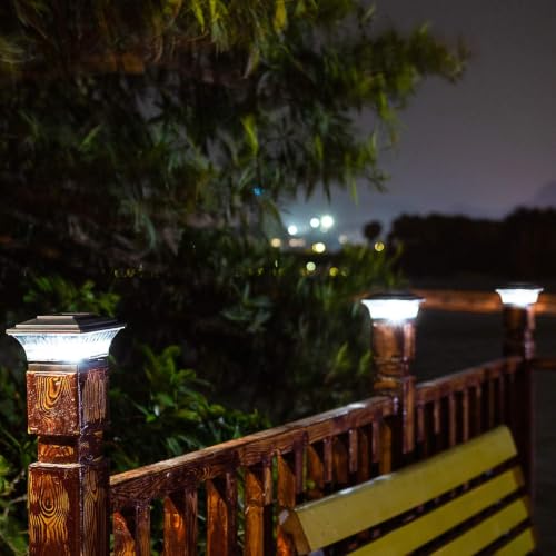 8PK Solar Post Cap Lights Outdoor Fence Cap Light for 4x4 Wooden Posts (Brushed Copper / 8pk)