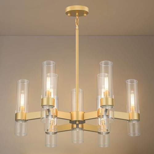 9-Light Gold Chandelier 28" – Modern Dining Room Light Fixture