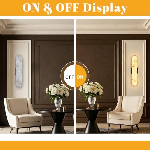 2 Pack Alabaster Wall Sconces 20" Black Modern Vanity Wall Light (Black-Warm light / 20in-2pack)