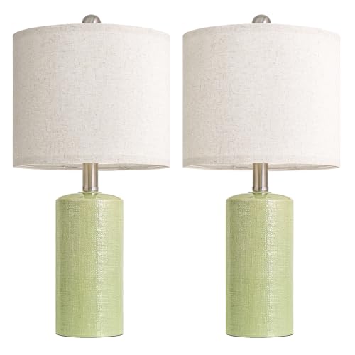 Small Table Lamps Set of 2 for Living Room 20.25" Green Lamps Bedside Lamps (Light Green)