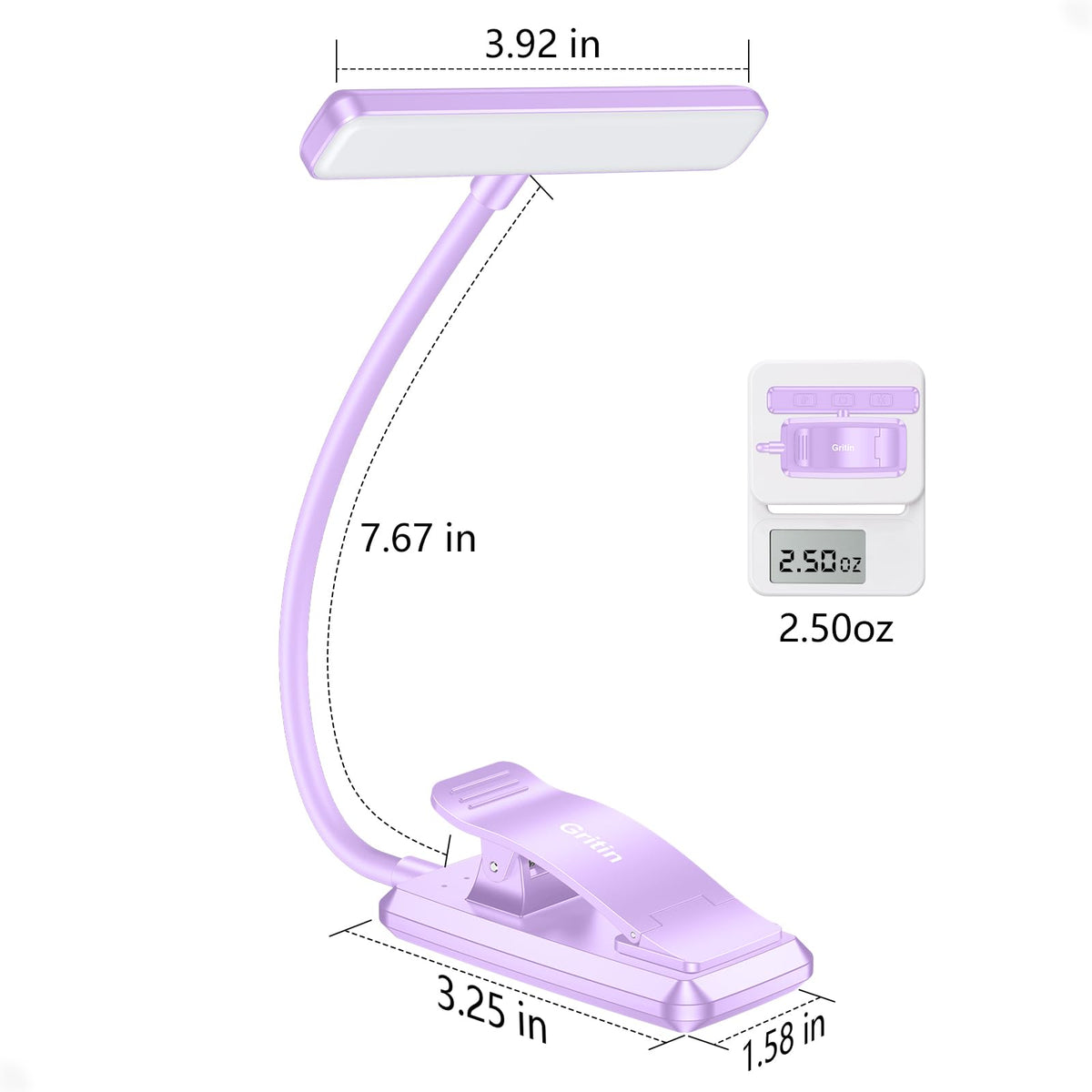 19 LED Rechargeable Book Light for Reading in Bed (Purple)