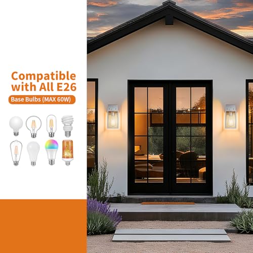 2 Pack Silver Outdoor Wall Sconce Lights Wall Mount (Silver / 10.24'')