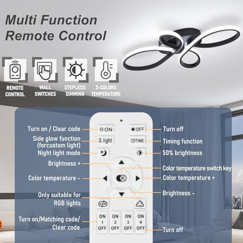 Modern LED Ceiling Light (Black,23.62Inch)