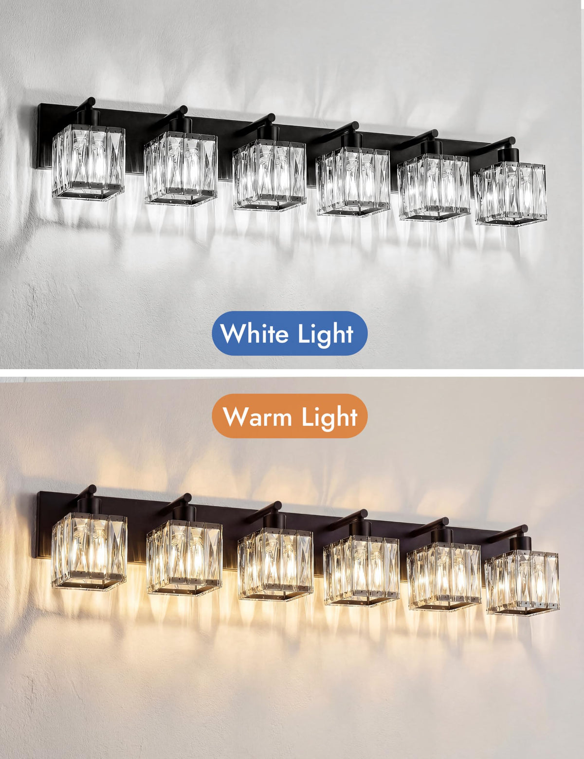 6 Light Crystal Bathroom Vanity Light Square (Matte Black-Square / 6 Light)