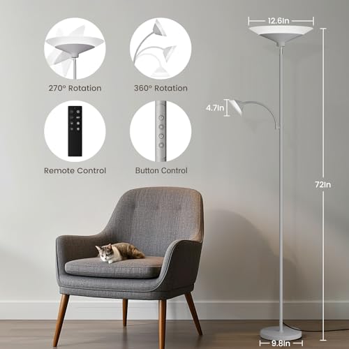 Sliver Gray Torchiere Floor Lamp with Reading Light (Silver Gray)