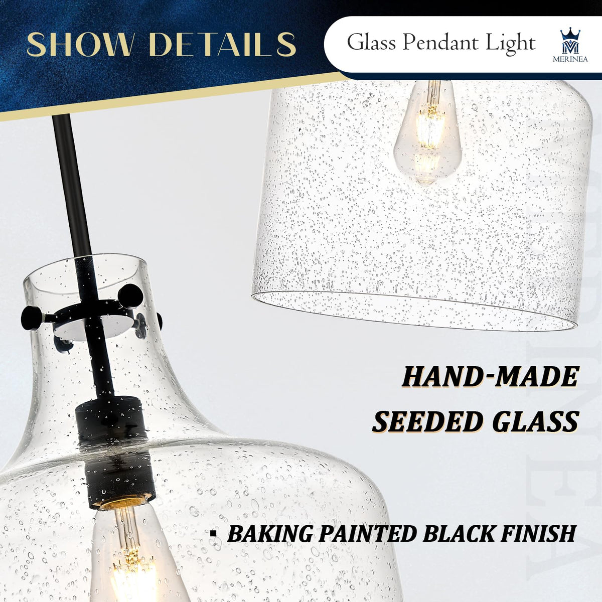 12" Black Seeded Glass Pendant Light (Black Seeded)