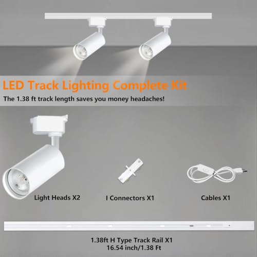 Plug in LED Track Lighting Kit H Type 4000K 2PCS 20W White (1.4FT Track Kit)