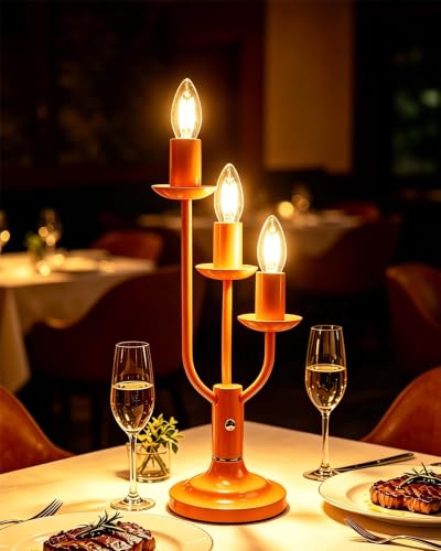 Orange Candelabra Table Lamp Dimmable Warmwhite 3 Bulbs Included (03-Orange 3-Light Candelabra)