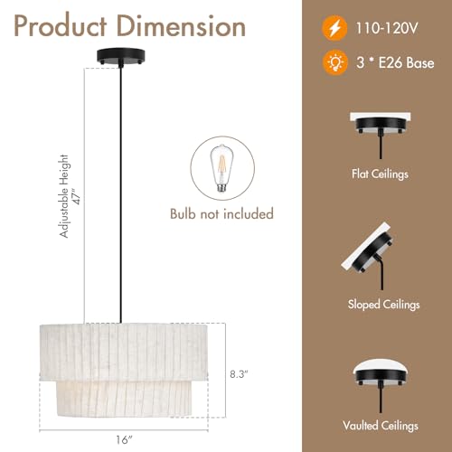 18" Modern Double Drum Fabric Pendant Light