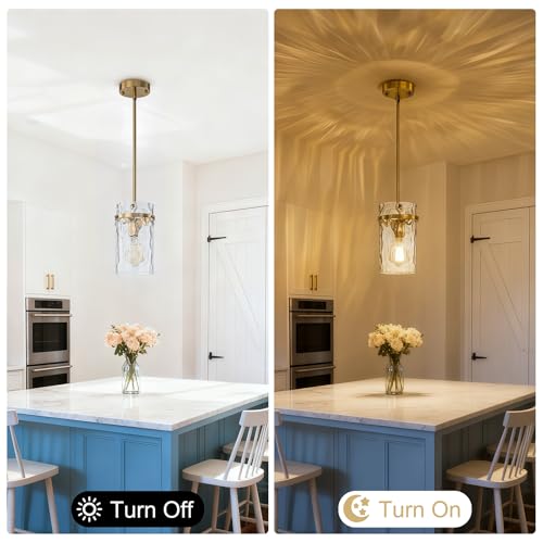 2 Pack 5.5" Modern Brass Hammered Glass Pendant Light (Gold-2 Pack)