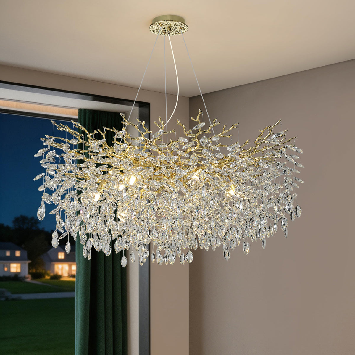 Modern Crystal Tree Branches Chandelier (Gold / Round 40")