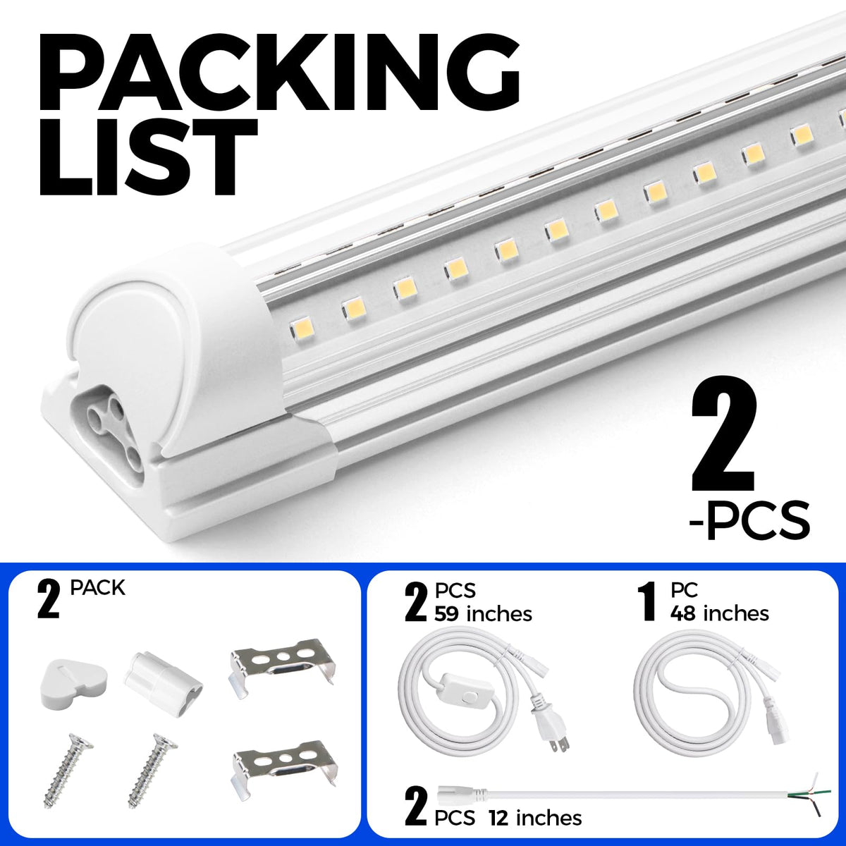 T8 LED Shop Lights 4FT (5000K / 4ft-2 Packs)