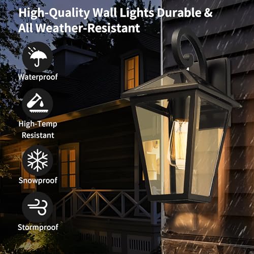 Outdoor Wall Light Fixtures (Black -Medium 2 PACK / Medium)