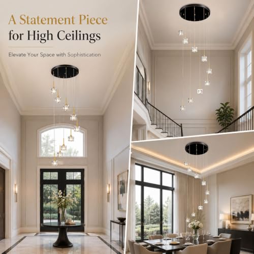 9 Light Crystal Chandelier for High Ceilings (Black+Gold(9LIGHTS) / 21.6inch)