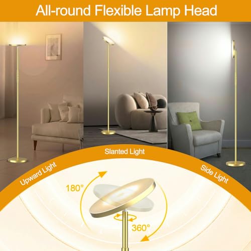Floor Lamp Upgraded 40W 4000LM Super Bright Torchiere LED Floor Lamps for Living Room (40W Brushed Gold)
