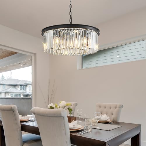 Modern Crystal Chandelier for Dining Room Contemporary Pendant Light Fixture Adjustable Height E12 for Living Room