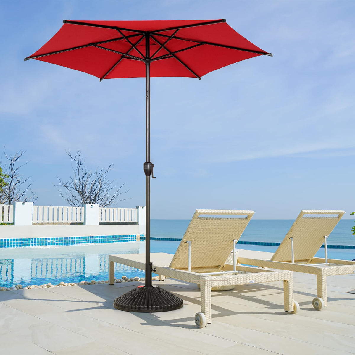 7.5FT Lyon Outdoor Patio Umbrella Outdoor Table Umbrella with Push Button Tilt and Crank Market Umbrella 6 Sturdy Ribs UV Protection Waterproof for Garden Deck Backyard Pool Dark Red (7.5 FT(6 Ribs) / Red)