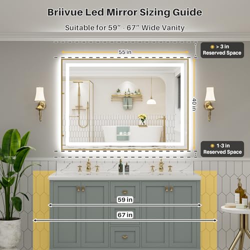 55x40 Inch LED Bathroom Mirror with Gold Frame (Backlit+front Lit With Gold Frame / 55"L x 40"W)