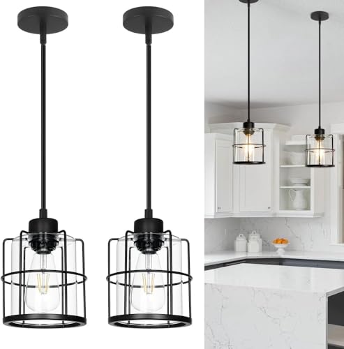 Wire Cage Pendant Light with Adjustable Cable Set of 2