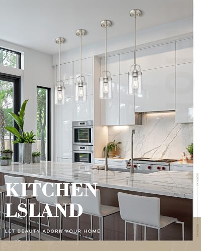 Brushed Nickel Pendant Lights Kitchen Island 2 Pack with Rods (Brushed Nickel / 2 Pack)