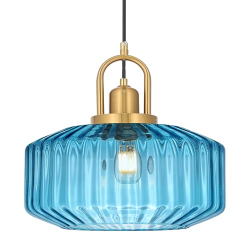 Mid Century Modern Pendant Light with Srtiated Glass Shade