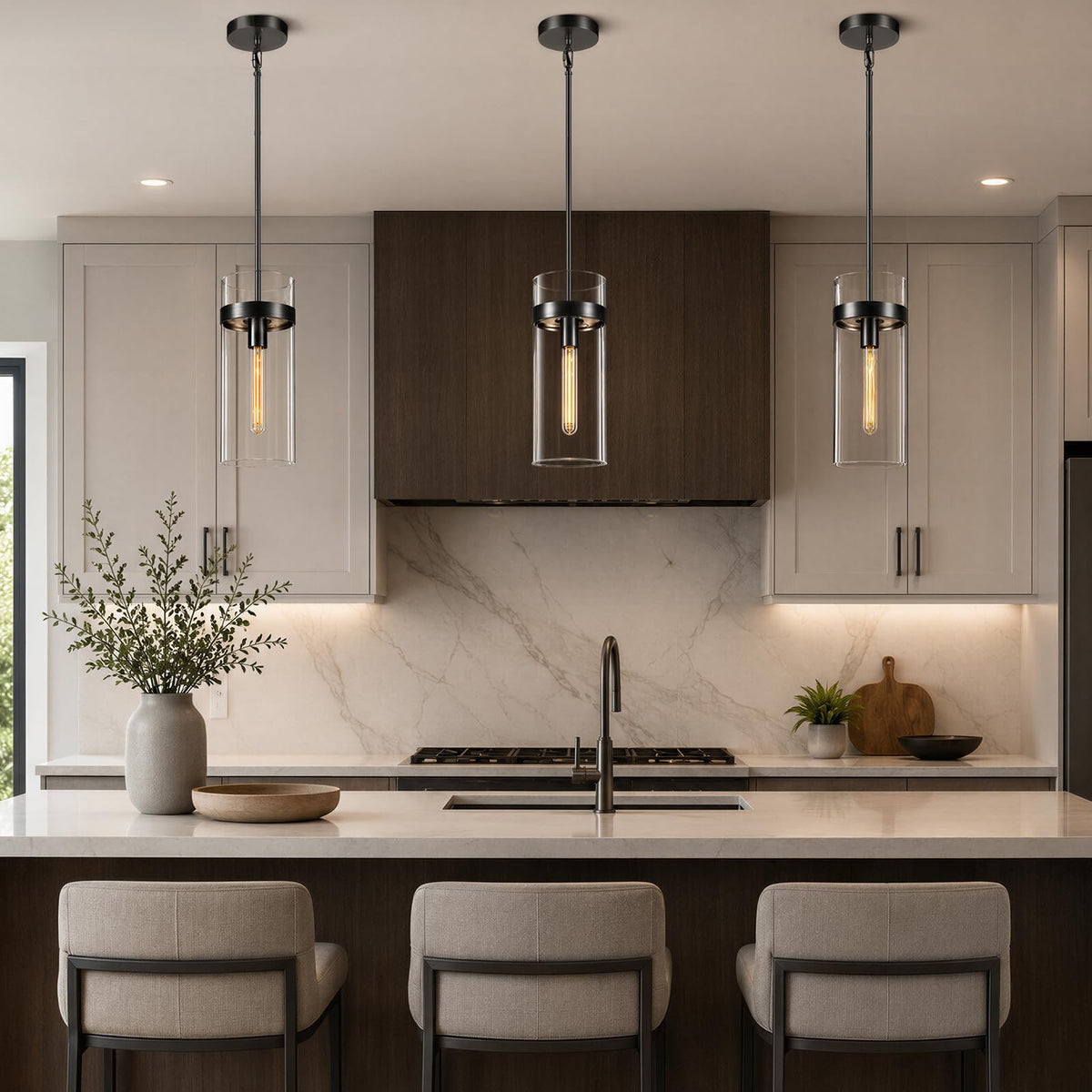 6 Inch Black Pendant Lights Kitchen Island 2 Pc (Black-6-IN-2PC)