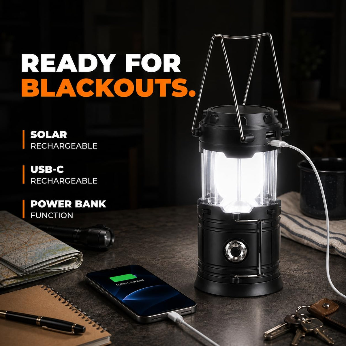 Solar LED Camping Lantern (4 Pack / Solar (300 Lumens))
