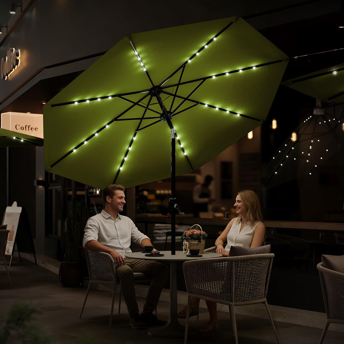 9FT Solar LED Patio Umbrella with Tilt & Crank (Grass Green / 9FT)