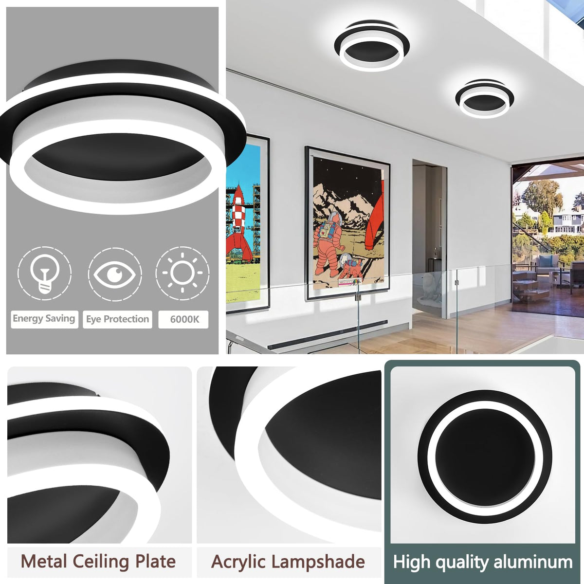 CAMEOE Modern Led Ceiling Light (Matte Black, 6000K)