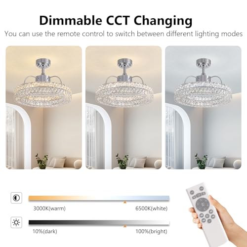 Crystal Ceiling Fans with Lights (Nickel - 21 Inch)