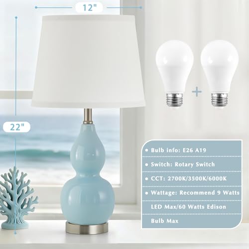 22" Table Lamp Set of 2 (22.63" Blue Gourd)