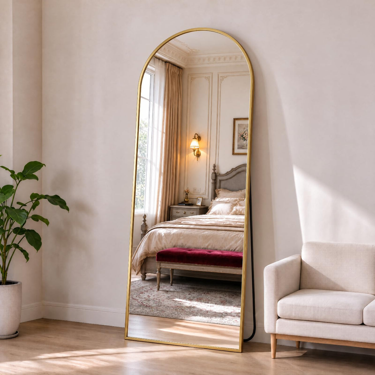 16"x60" Arched Full Length Floor Mirror (Black-arched / 60"L x 16"W)