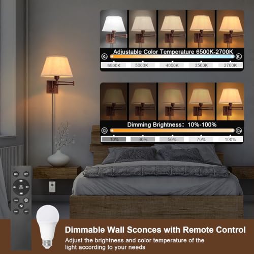 Wall Sconce Plug in (Walnut color-Remote / Large)