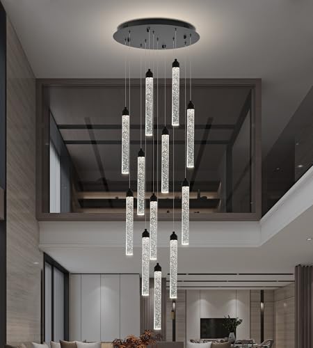 12 Lights High Ceiling Crystal Staircase Chandelier Black (Black / 12 lights)