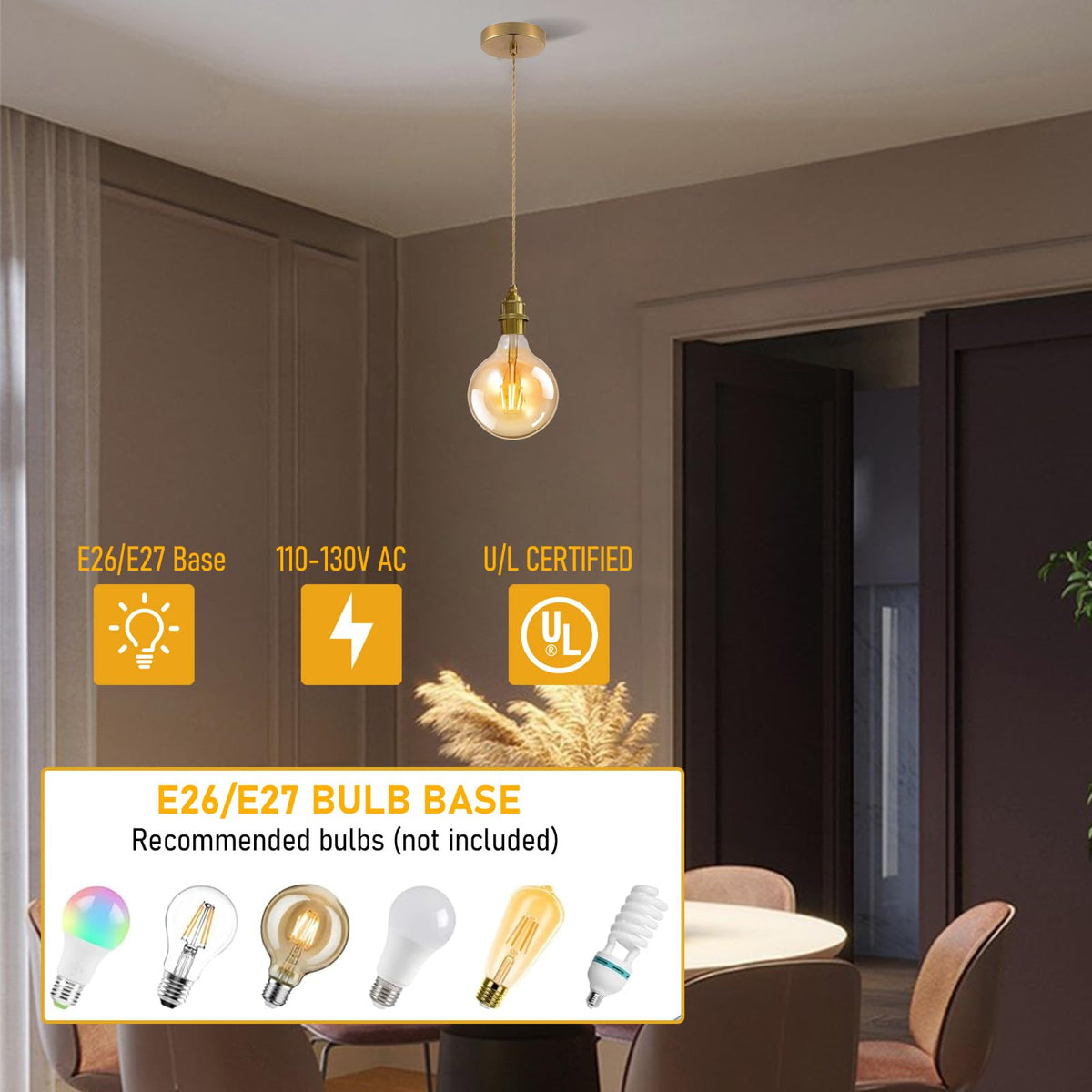 1 Light Mini Gold Pendant Light Kit Ceiling Mount (Gold 1pack)