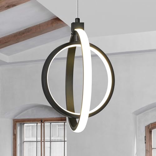 Modern LED Chandelier Black Ring Pendant Light Fixtures 4000K Dimmable Height Adjustable Pendant Lighting for Dining Room Kitchen Island Bedroom Living Room Foyer（1 (Sand Black / Round-1Pack)