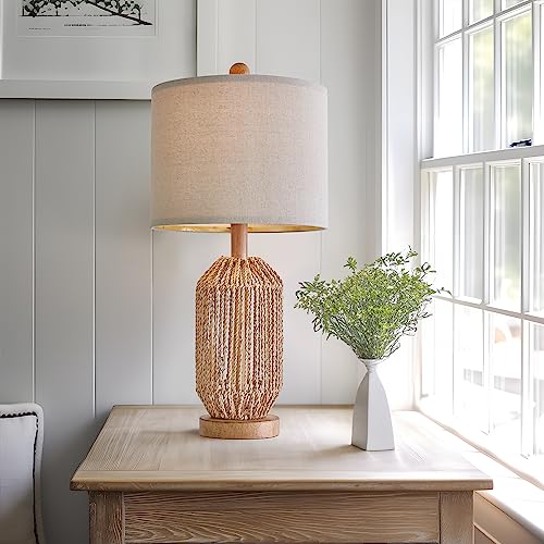 21" Boho Table Lamps Set of 2 for Living Room (Wood Brown)